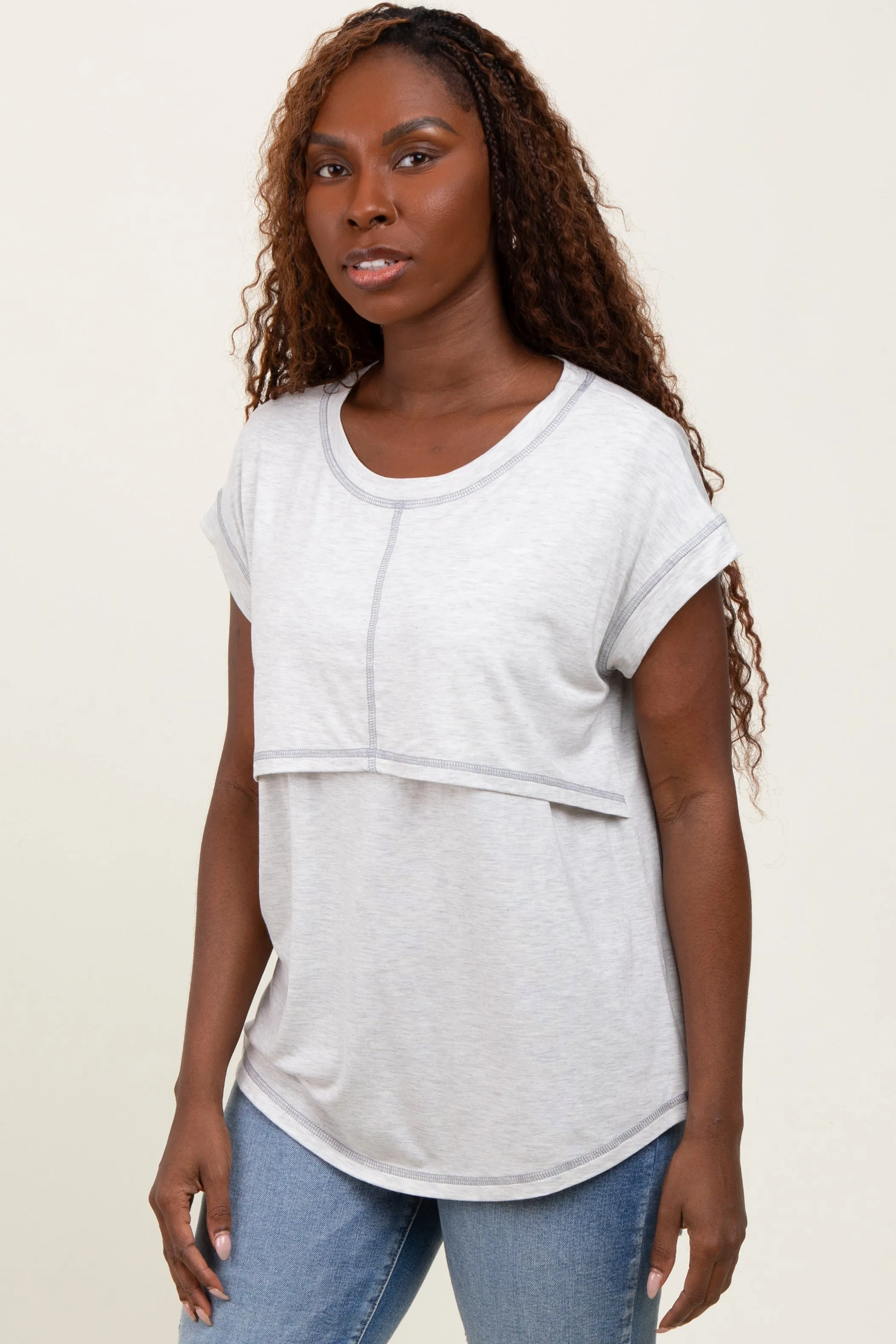 Heather Gray Double Layer Short Sleeve Nursing Top sold by Pinkblush product image thumbnail 2