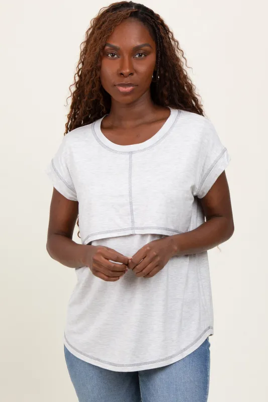 Heather Gray Double Layer Short Sleeve Nursing Top sold by Pinkblush