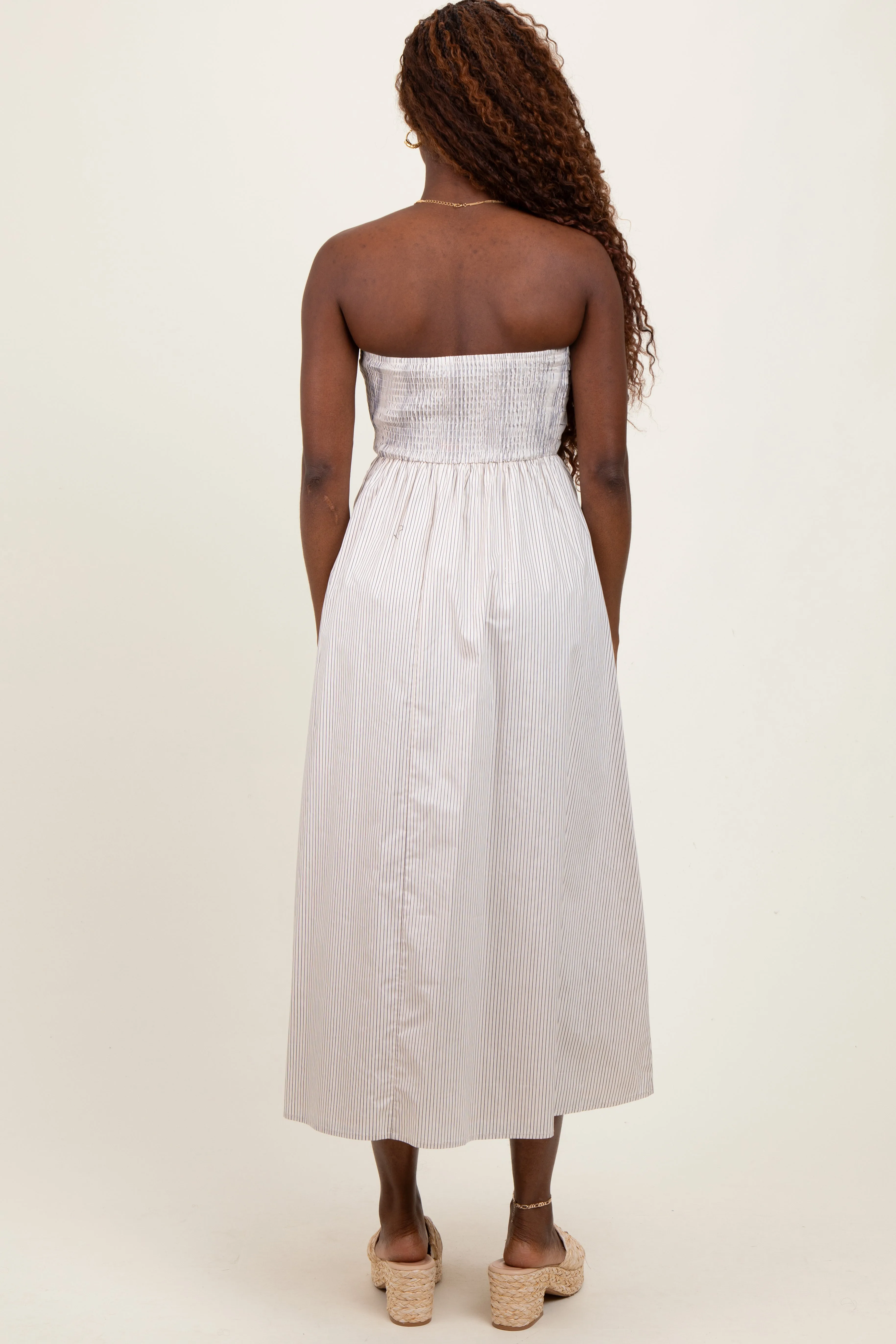 Cream Tube Striped Black Smocking Maxi Dress sold by Pinkblush product image thumbnail 3