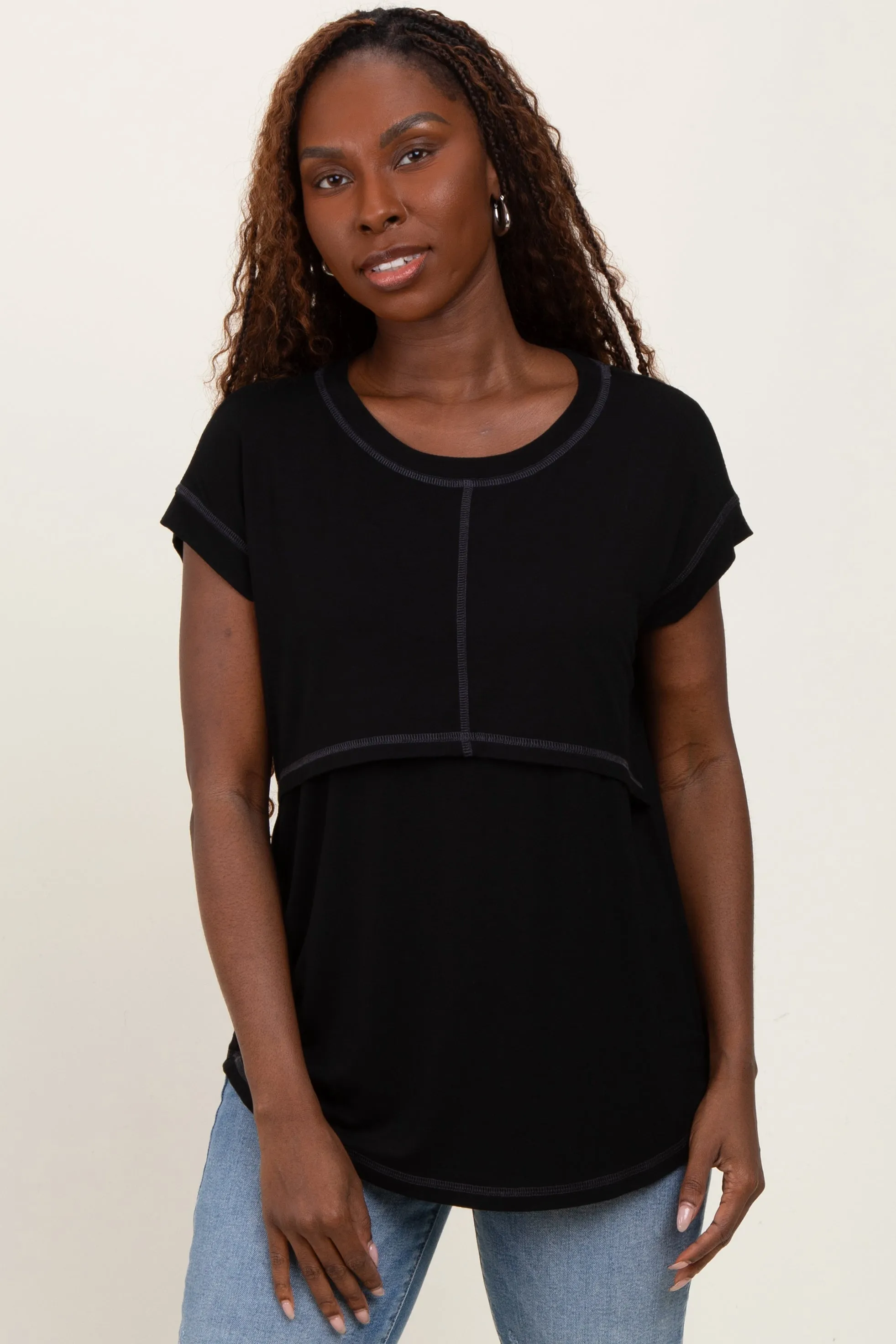 Black Double Layer Short Sleeve Nursing Top sold by Pinkblush product image thumbnail 2