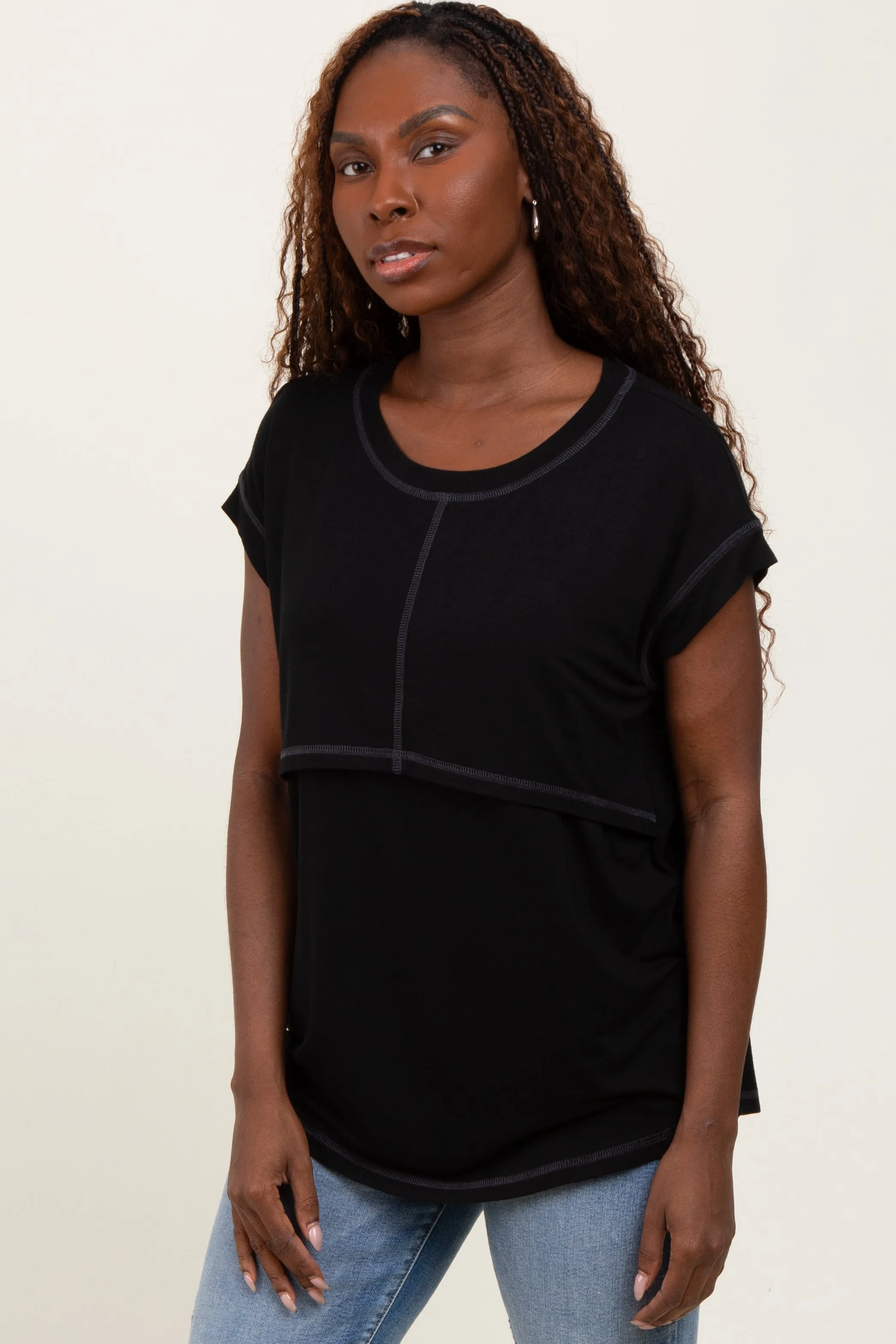 Black Double Layer Short Sleeve Nursing Top sold by Pinkblush product image thumbnail 3