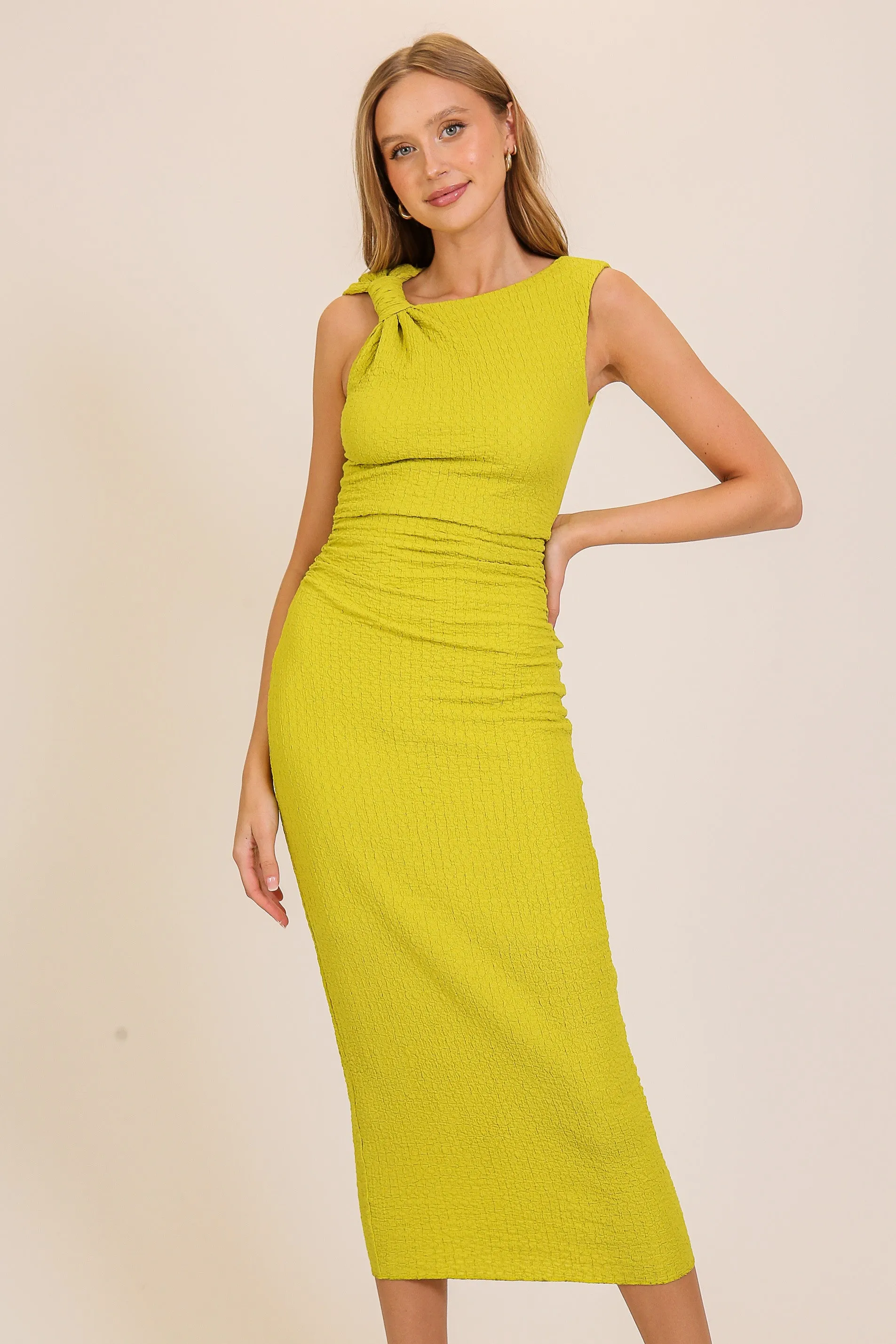 Lime Textured Shoulder Detail Midi Dress sold by Pinkblush product image thumbnail 2
