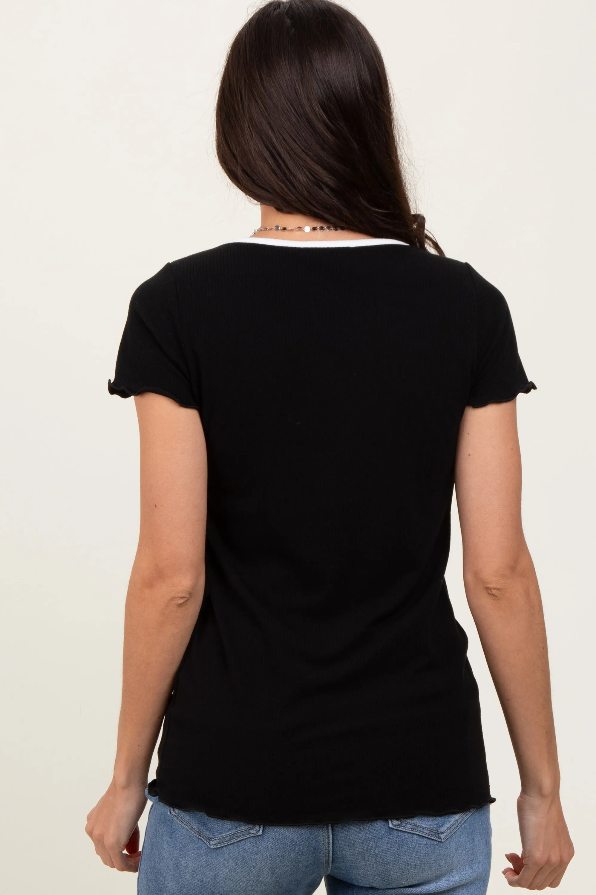 Black Ribbed Short Sleeve Top sold by Pinkblush product image thumbnail 4