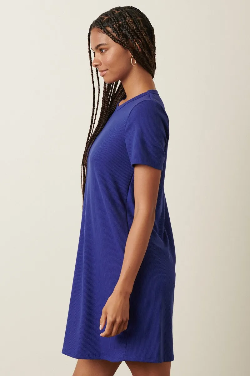 Navy Ribbed Knit Basic Short Sleeve T-Shirt Dress sold by Pinkblush product image thumbnail 2
