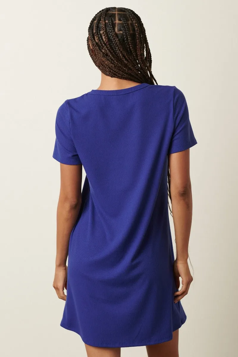 Navy Ribbed Knit Basic Short Sleeve T-Shirt Dress sold by Pinkblush product image thumbnail 3