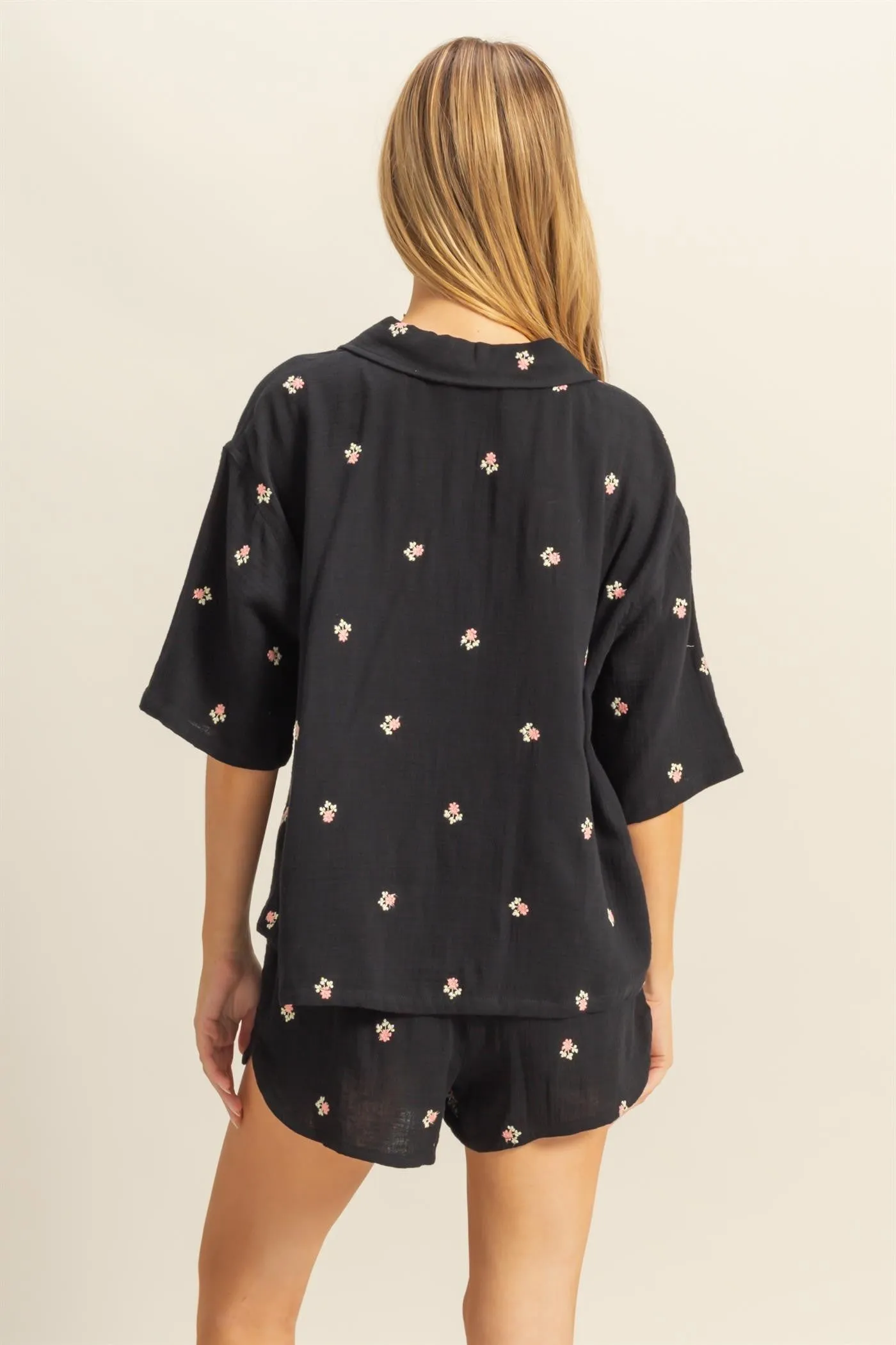 Black Floral Embroidered Top And Shorts Set sold by Pinkblush product image thumbnail 3