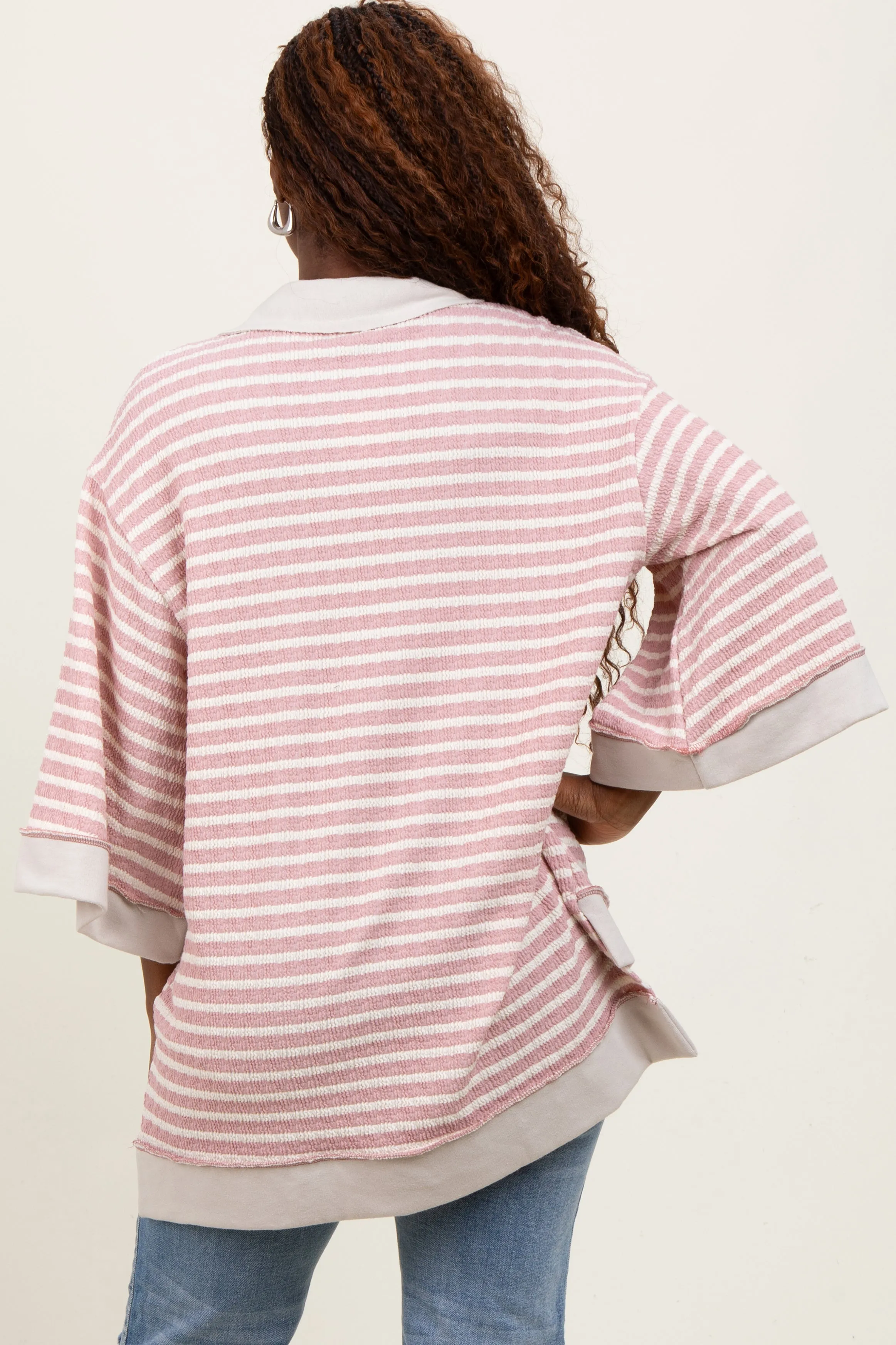 Mauve/Cream Stripe Button Down Tunic Top sold by Pinkblush product image thumbnail 2