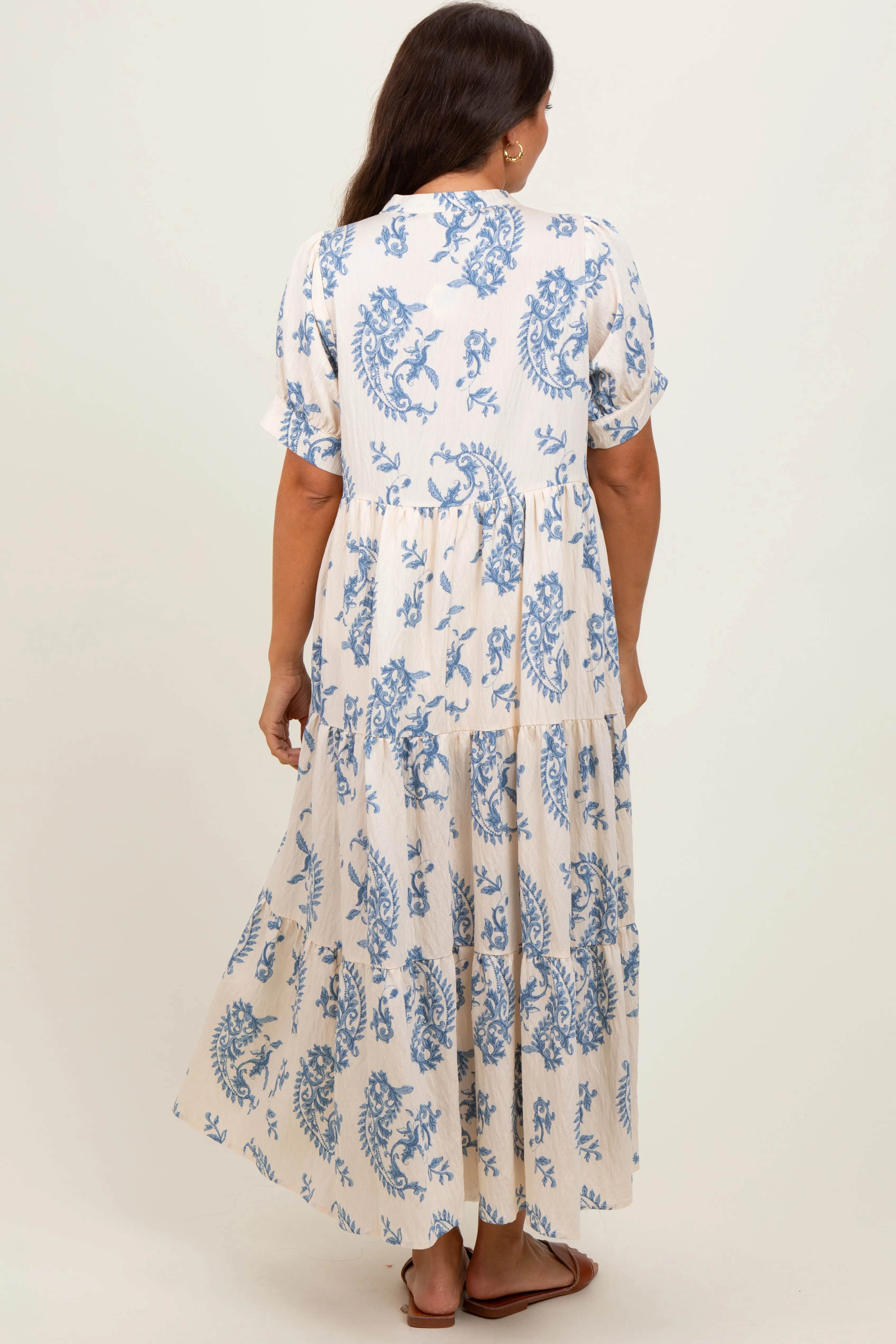 Blue Paisley Button Up Tiered Maternity Maxi Dress sold by Pinkblush product image thumbnail 3