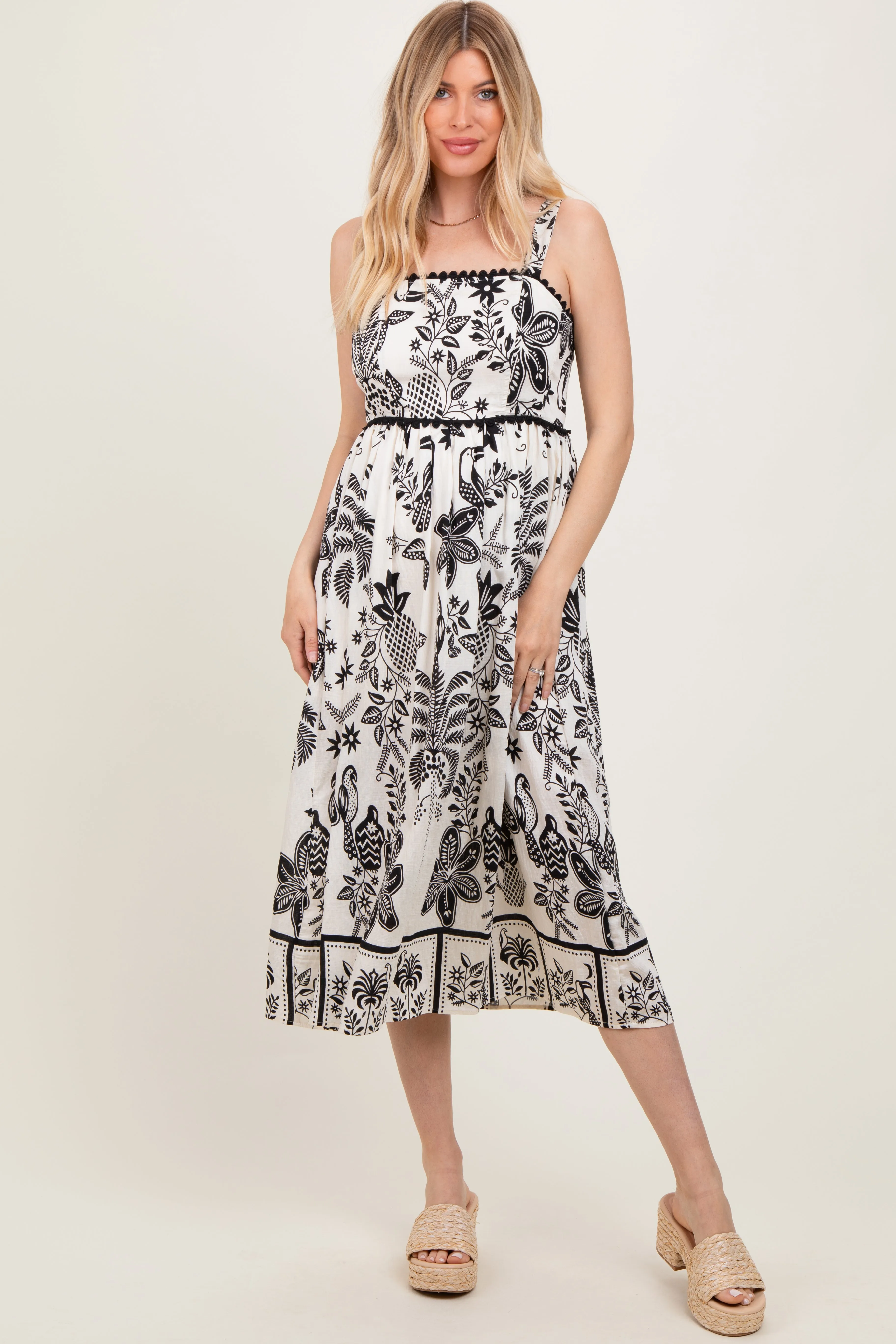 Black Floral Scallop Trim Maternity Midi Dress sold by Pinkblush product image thumbnail 5