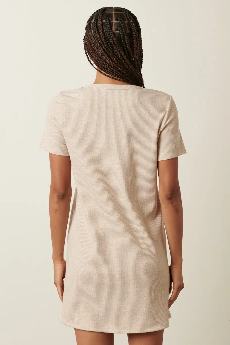 Beige Ribbed Knit Basic Short Sleeve T-Shirt Dress sold by Pinkblush product image thumbnail 3