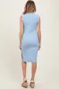 Light Blue Ruffle Sleeve Textured Maternity Midi Dress sold by Pinkblush