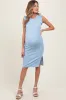 Light Blue Ruffle Sleeve Textured Maternity Midi Dress sold by Pinkblush
