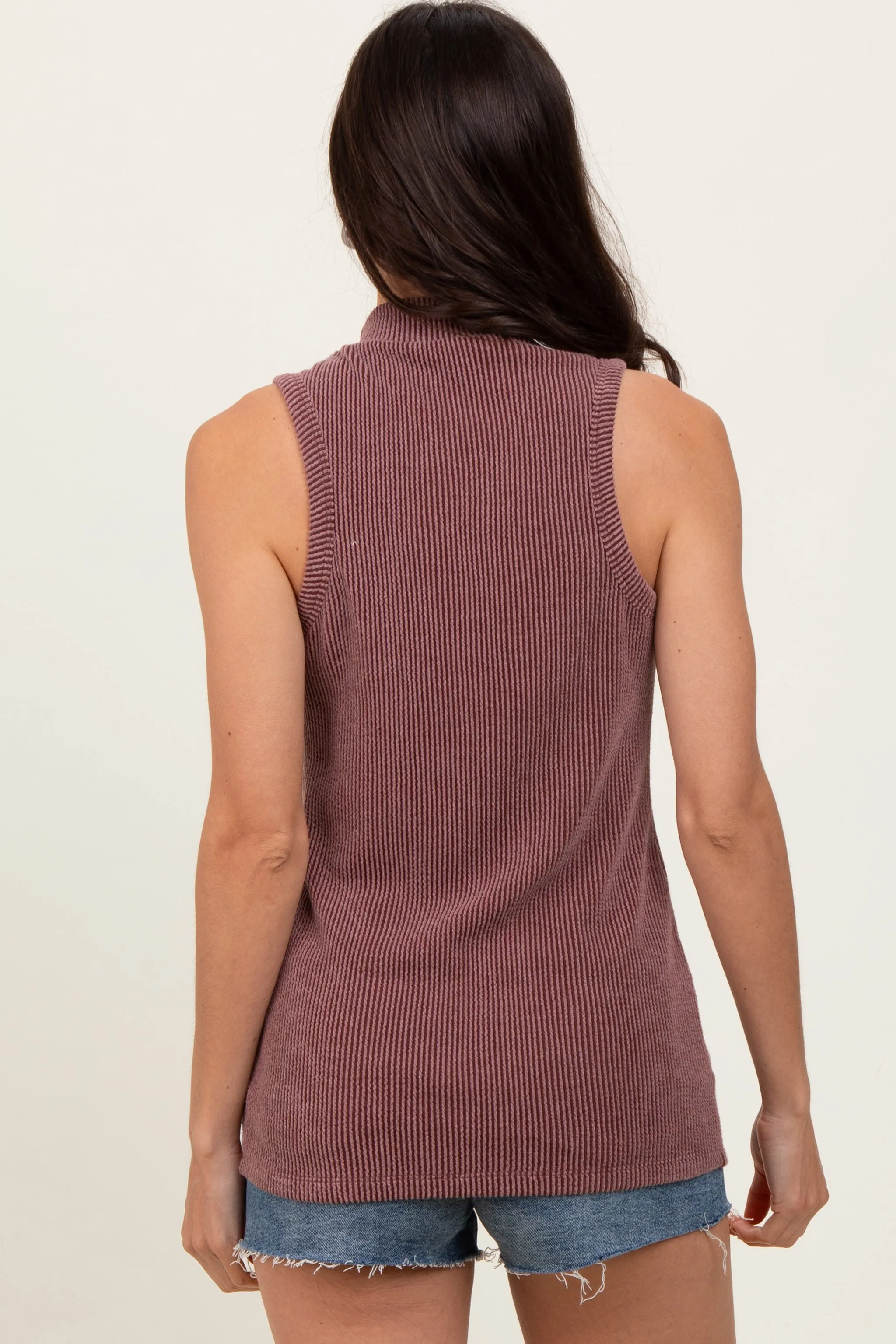Brown Ribbed Mock Neck Sleeveless Top sold by Pinkblush product image thumbnail 4