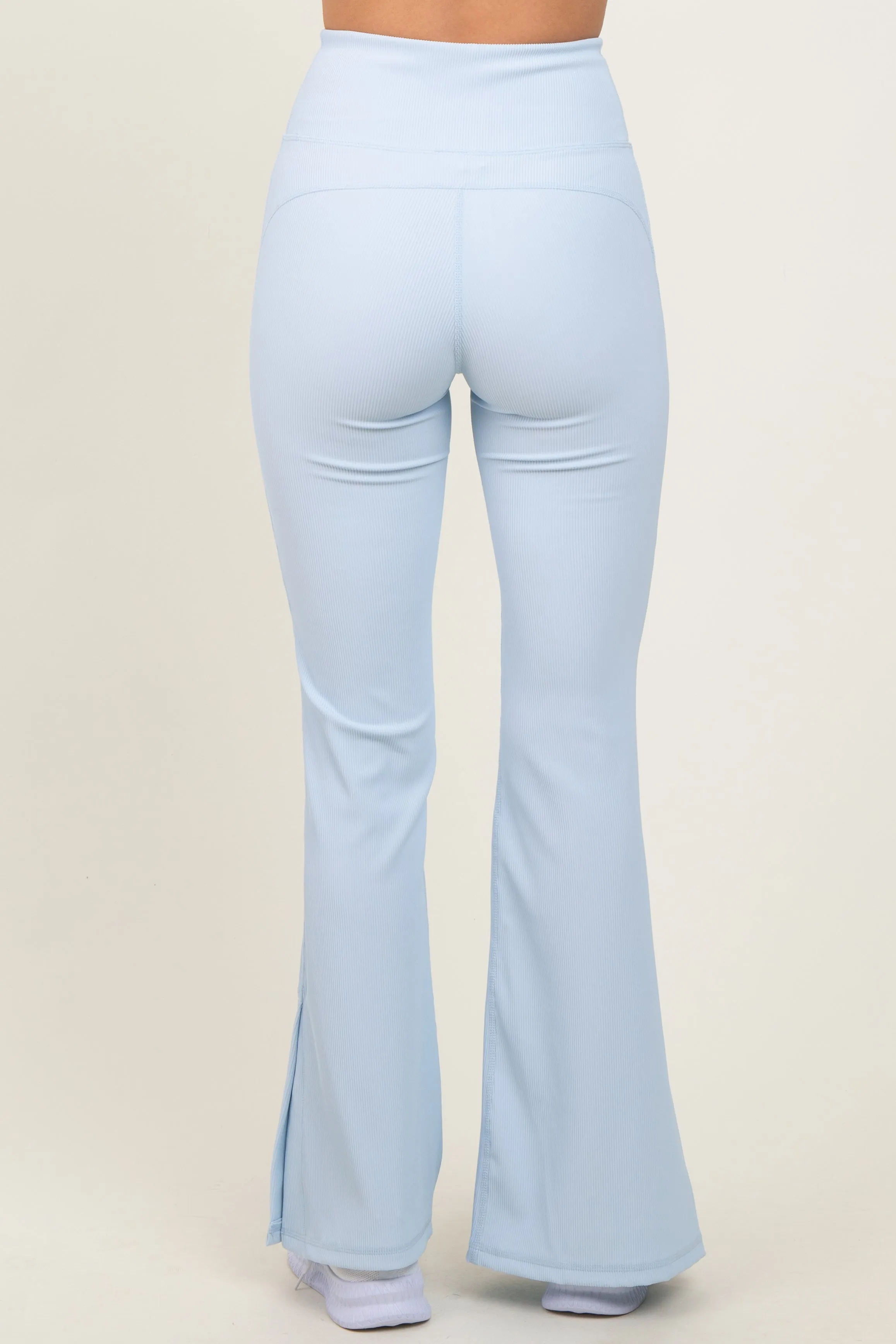 Light Blue Ribbed Split Flare Leggings sold by Pinkblush product image thumbnail 5