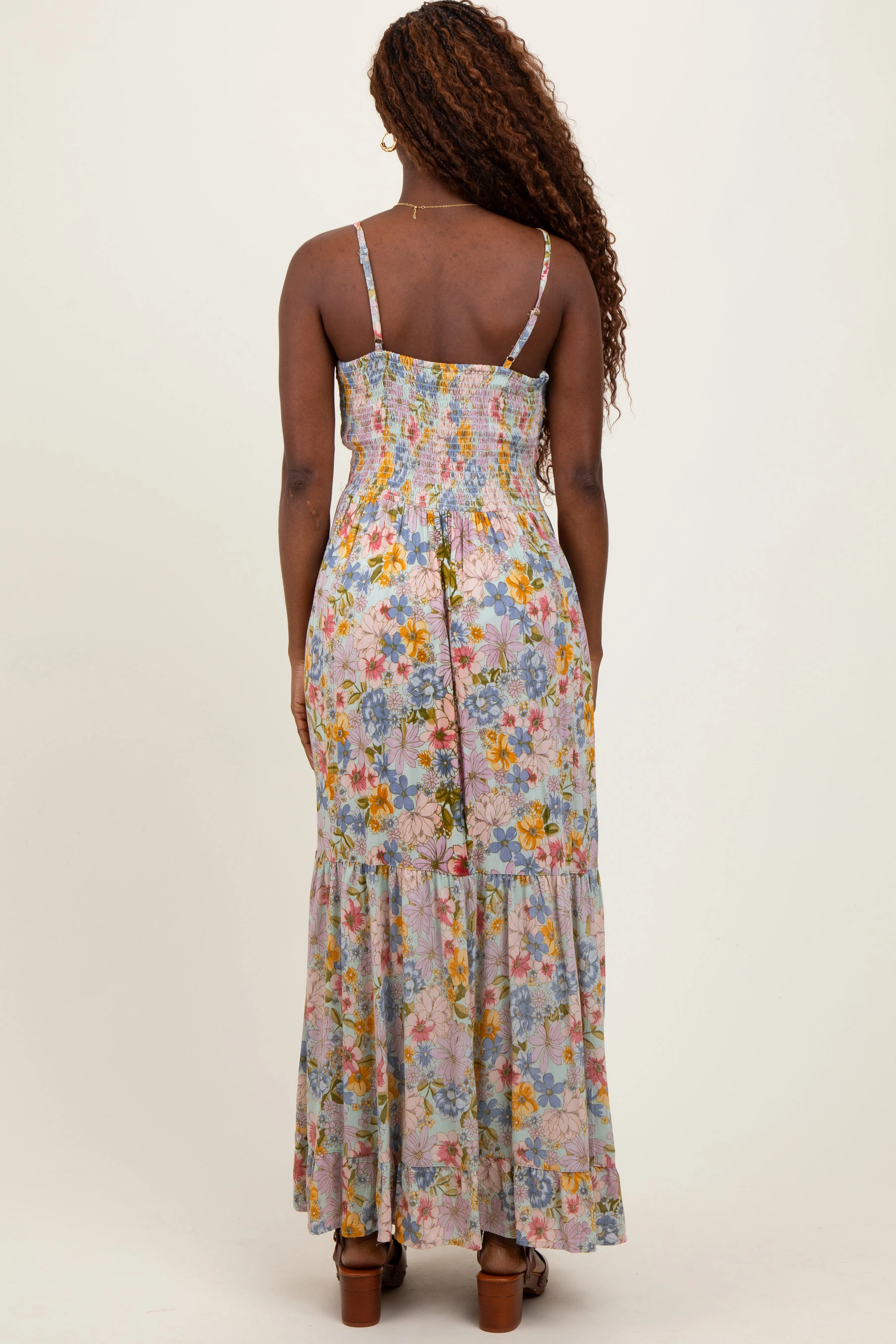 Mint Green Floral Twist Front Cutout Maxi Dress sold by Pinkblush product image thumbnail 4