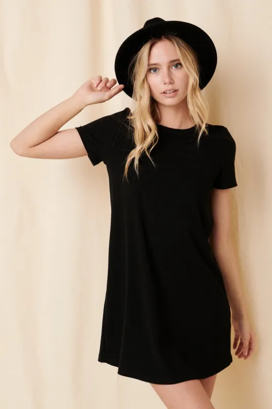 Black Ribbed Knit Basic Short Sleeve T-Shirt Dress sold by Pinkblush