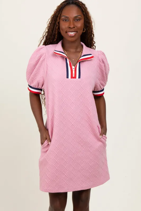 Pink Jacquard Zipper Collar Mini Dress sold by Pinkblush