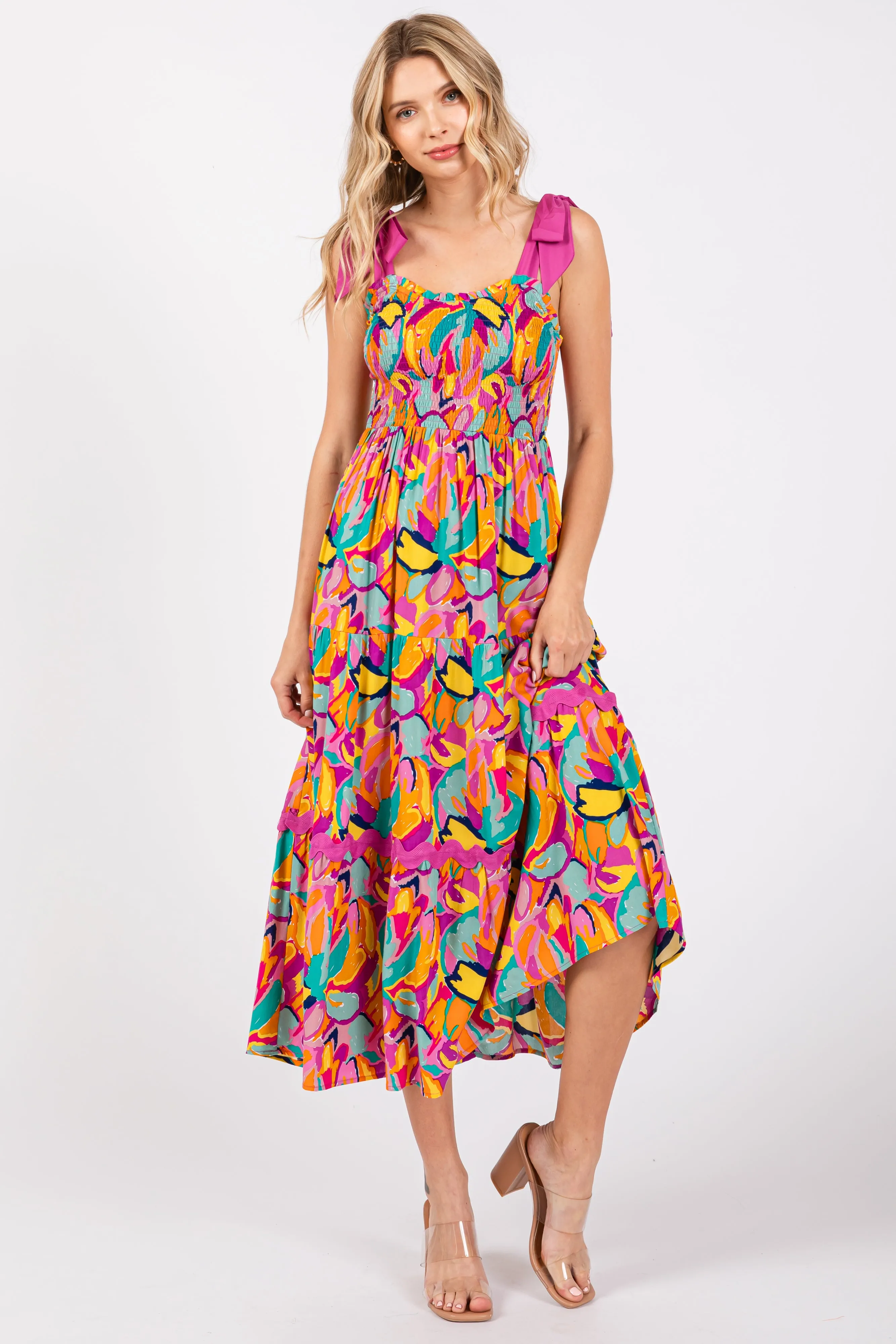 Pink Green Printed Midi Dress sold by Pinkblush