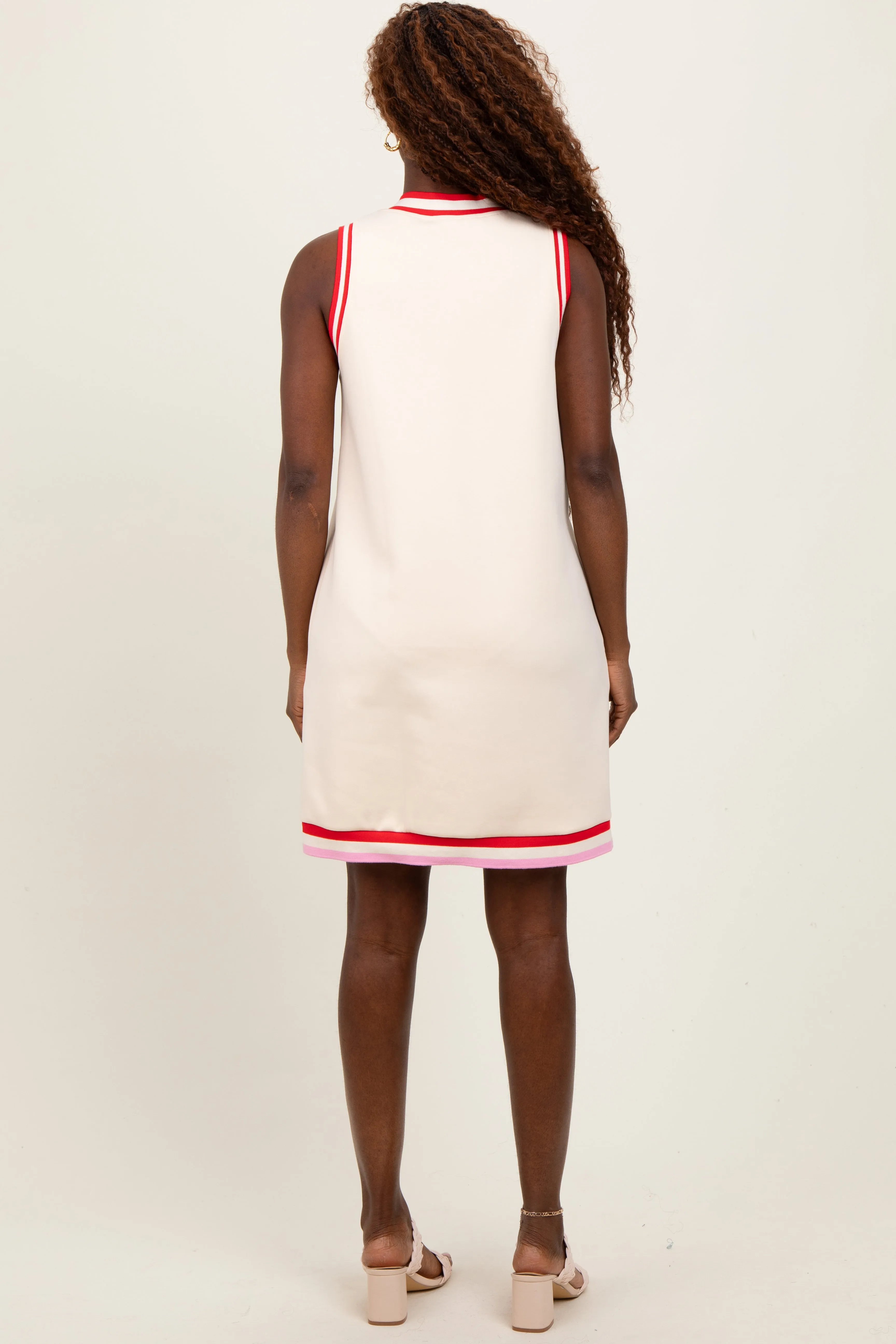 Cream Sleeveless Border Detail V-Neck Mini Dress sold by Pinkblush product image thumbnail 4