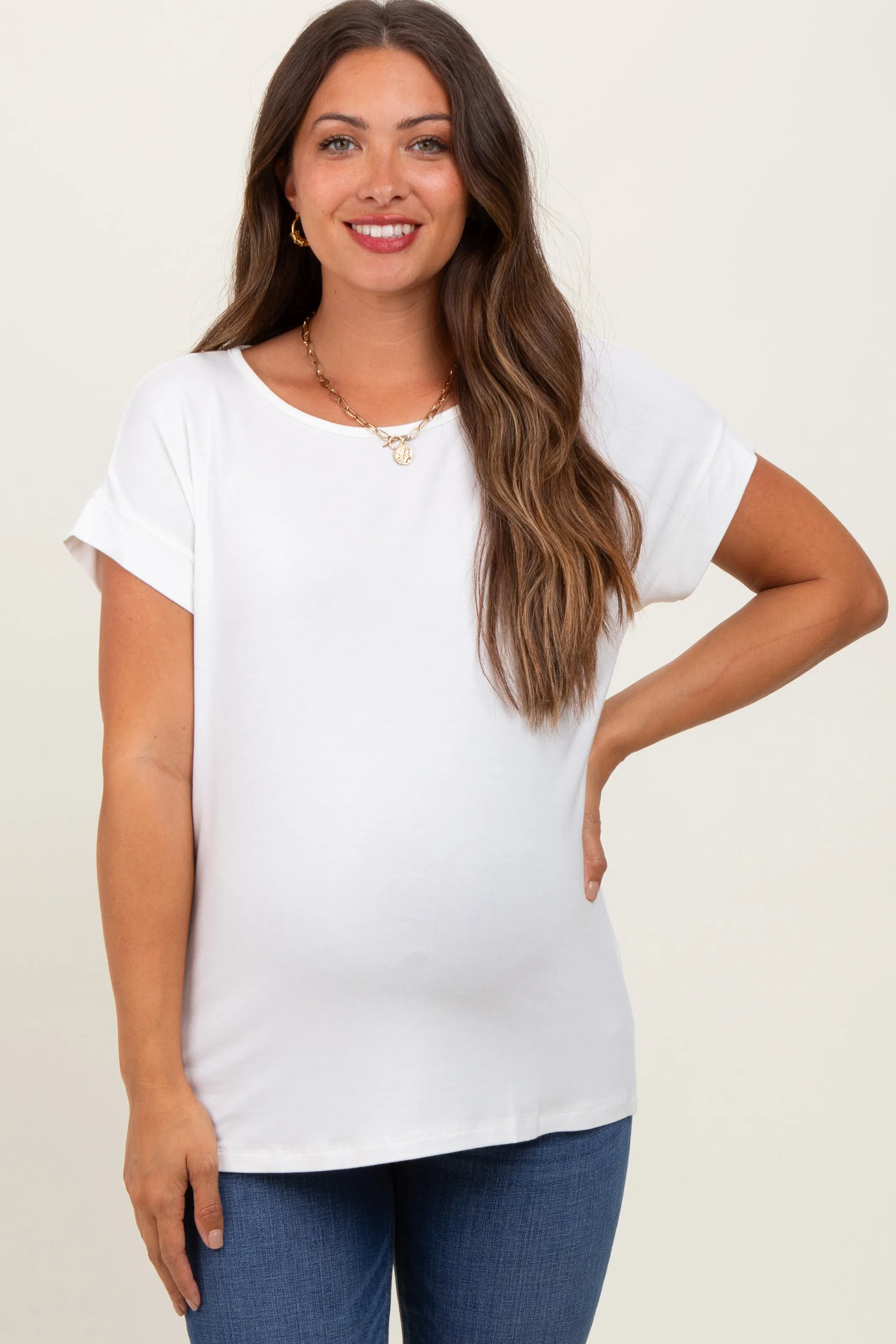 Ivory Key Hole Back Detail Maternity Top sold by Pinkblush