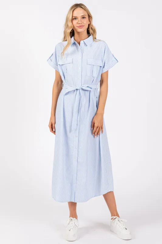 Light Blue Striped Sash Tie Dress sold by Pinkblush