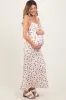 Red Ribbed Floral Shoulder Tie Maternity Maxi Dress sold by Pinkblush