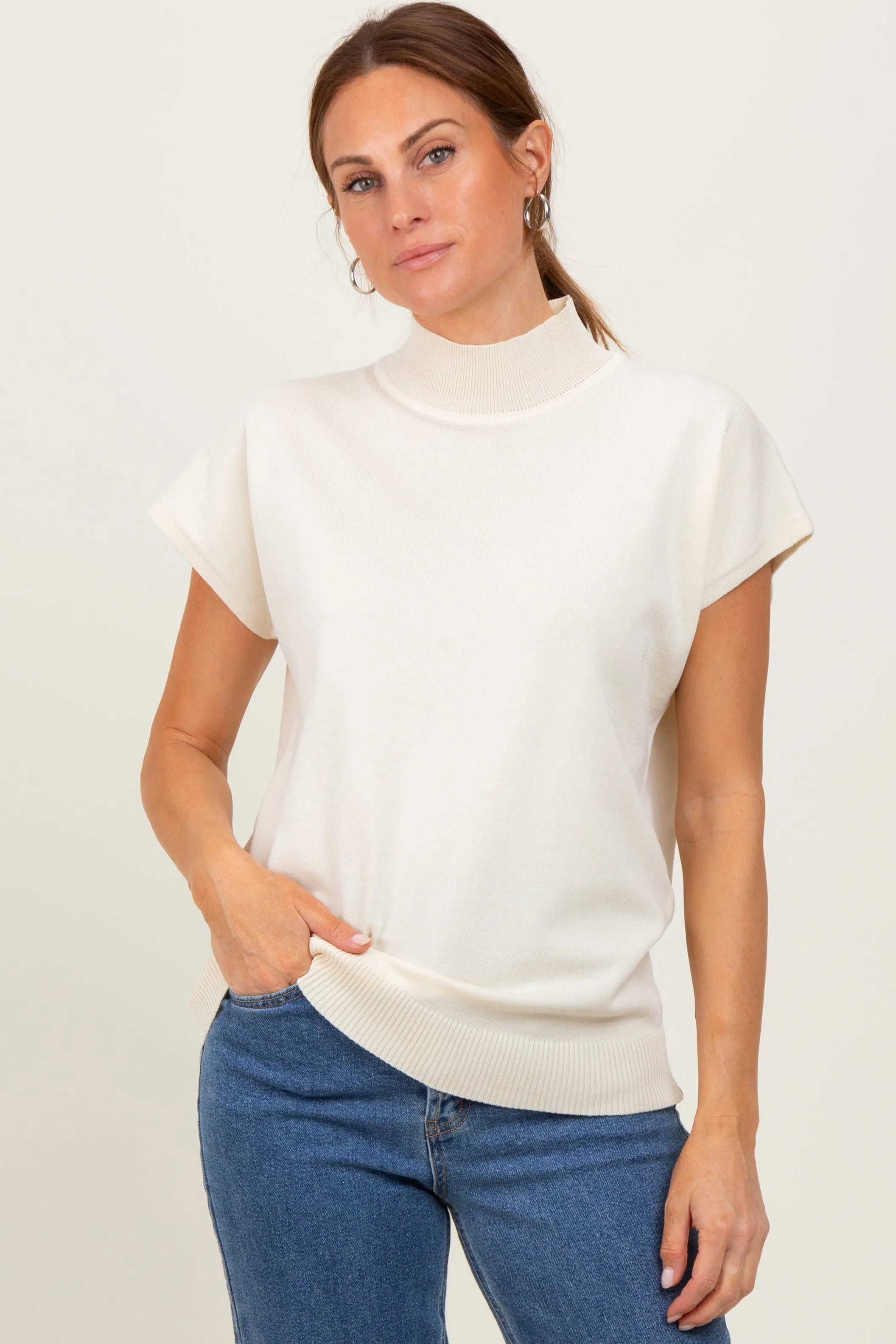 Cream Mock Neck Knit Top sold by Pinkblush product image thumbnail 2