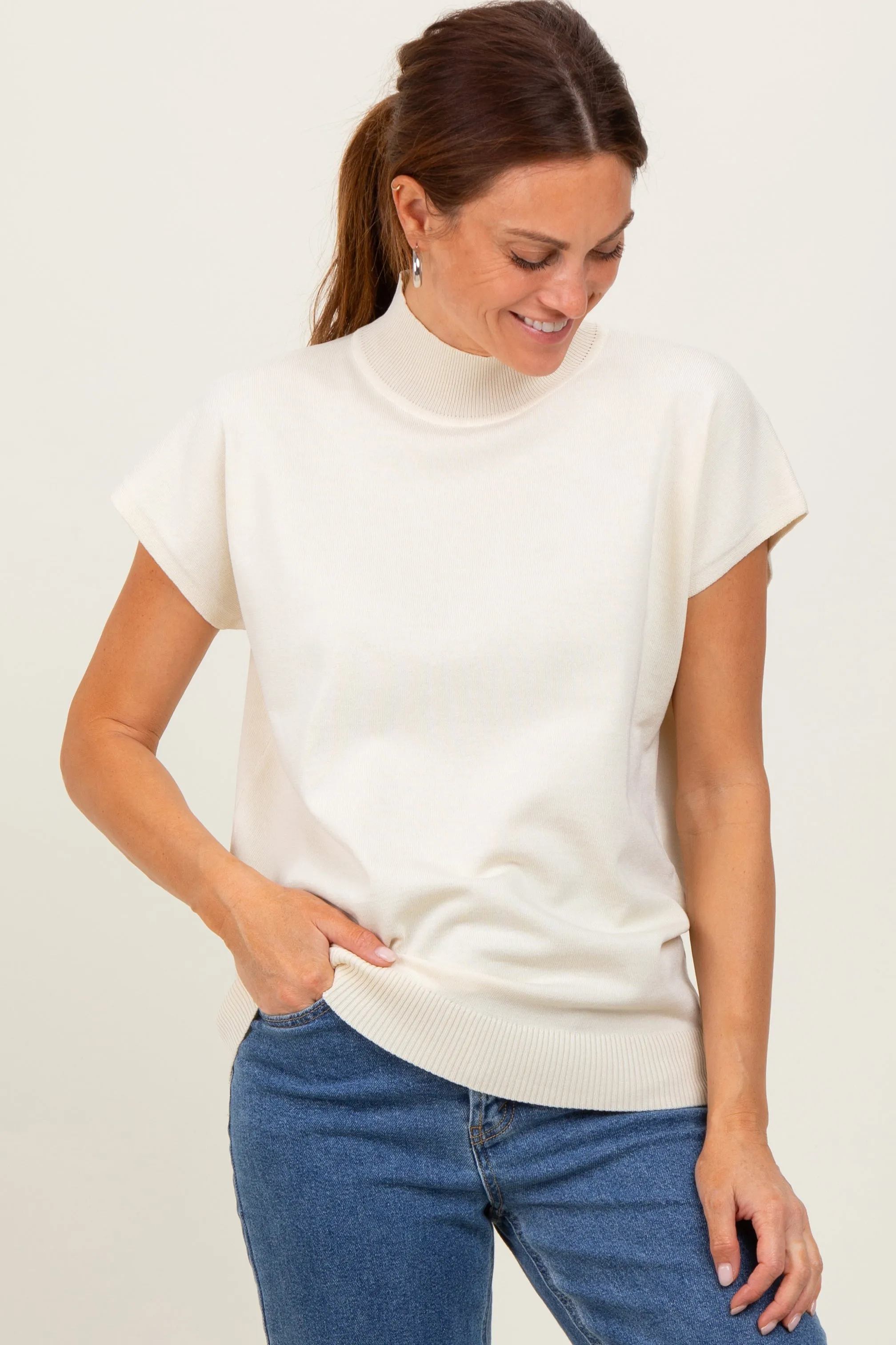 Cream Mock Neck Knit Top sold by Pinkblush