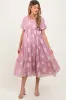 Mauve Floral Print Ruffle Hem Maternity Midi Dress sold by Pinkblush
