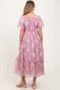 Mauve Floral Print Ruffle Hem Maternity Midi Dress sold by Pinkblush