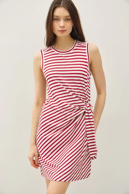 Red Striped Sleeveless Side Tie Mini Dress sold by Pinkblush