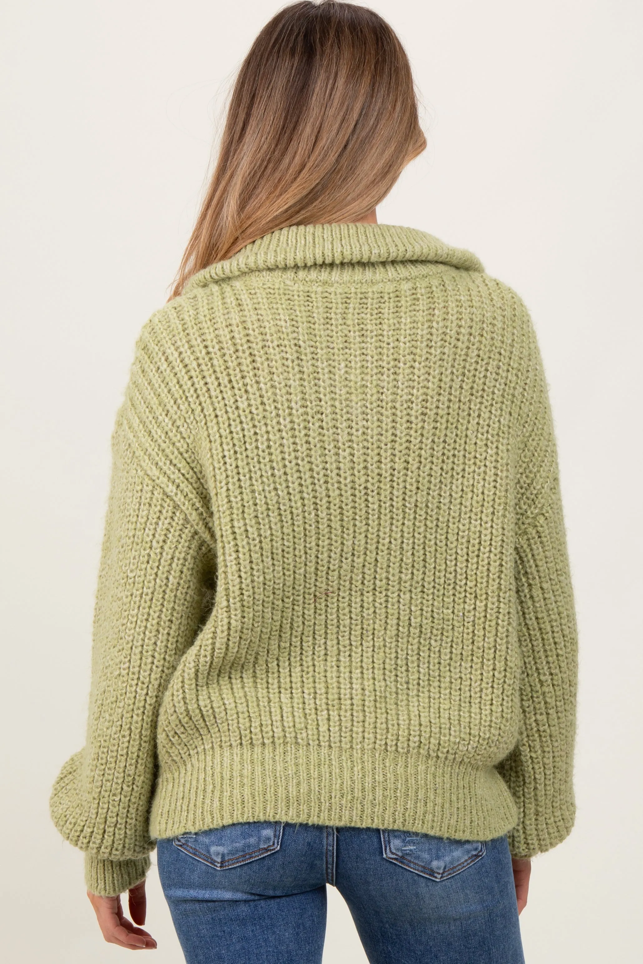 Light Olive Chunky Knit Quarter Zip Maternity Sweater sold by Pinkblush product image thumbnail 4