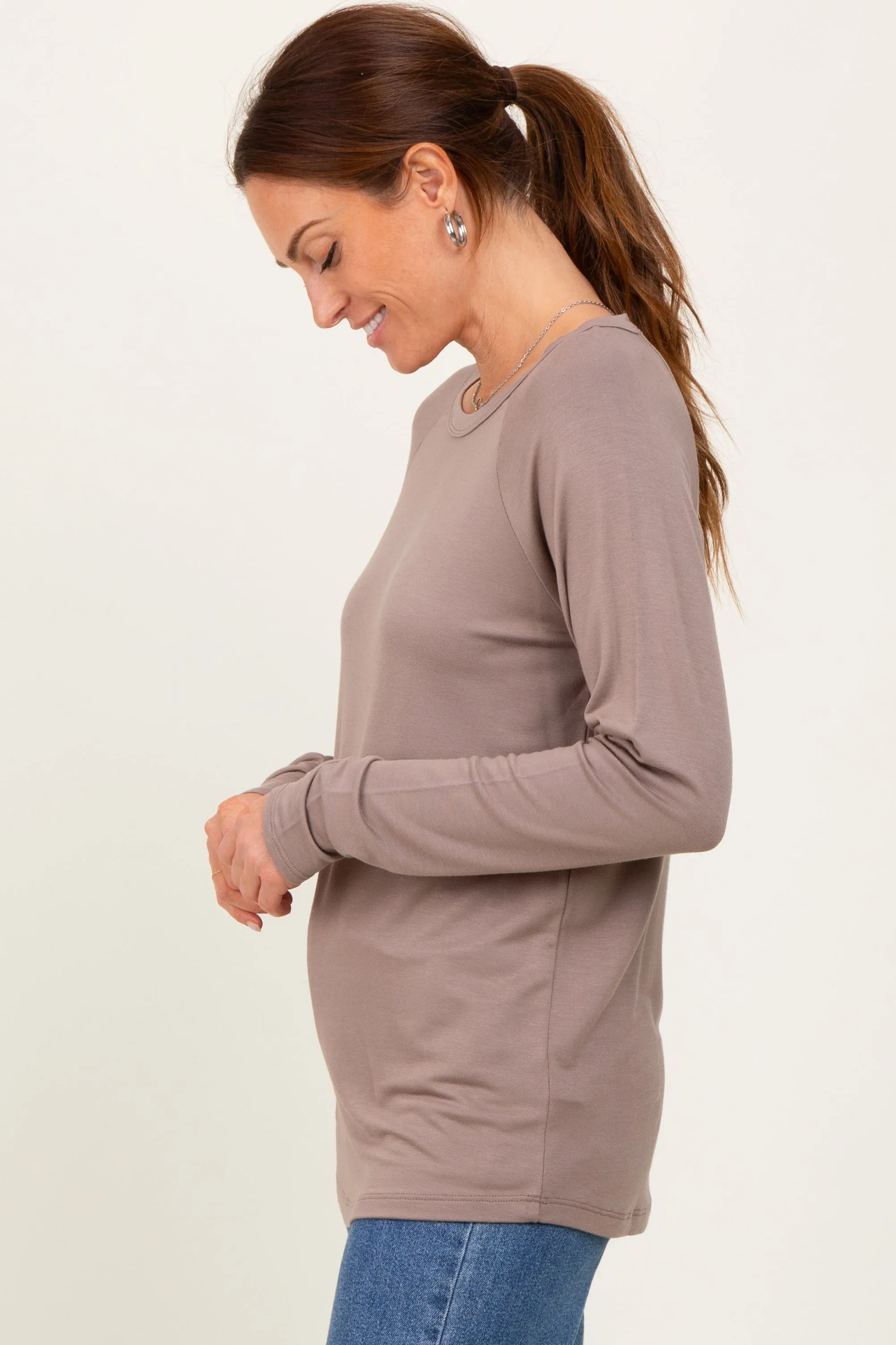 Light Taupe Basic Boatneck Long Sleeve Top sold by Pinkblush product image thumbnail 3