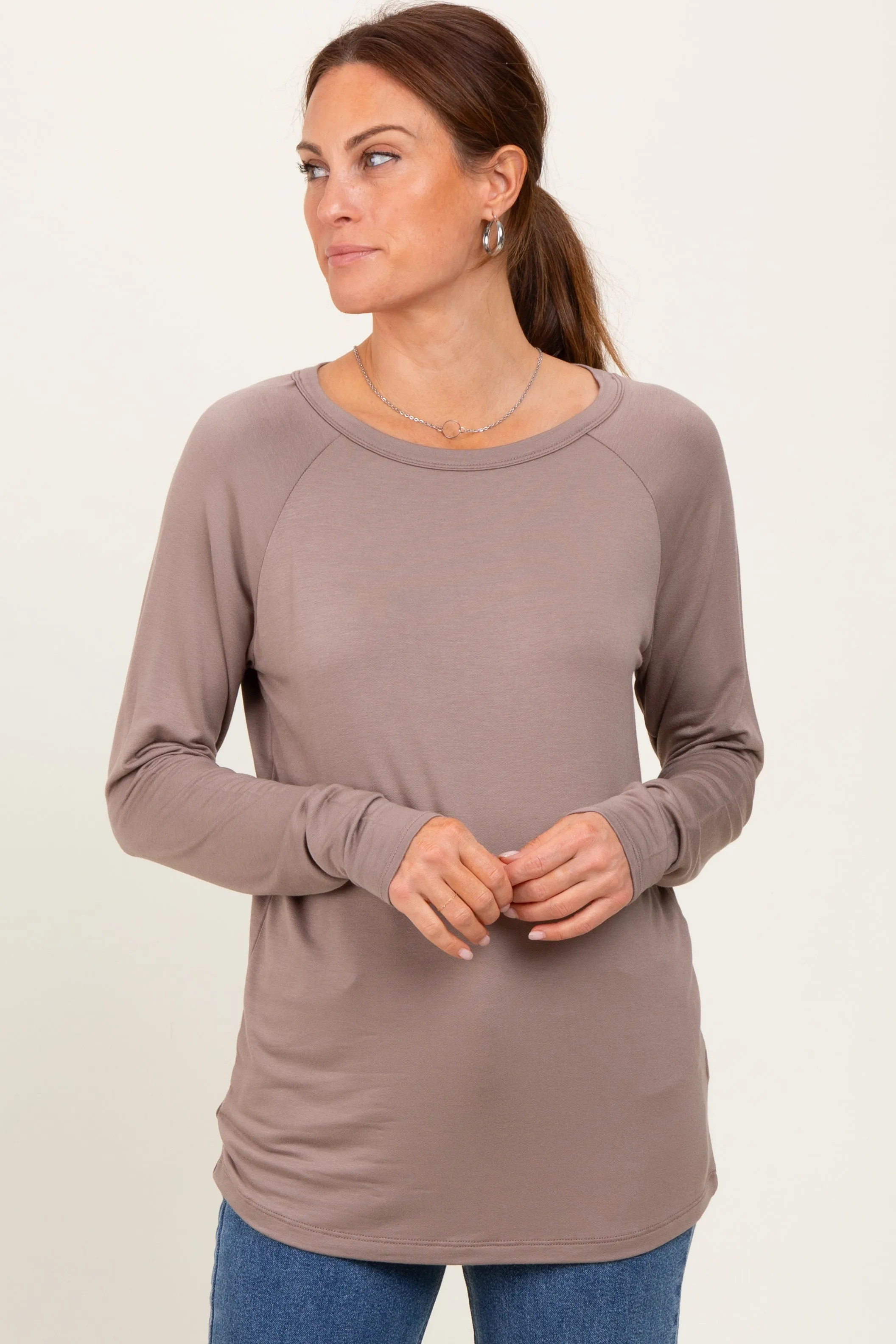 Light Taupe Basic Boatneck Long Sleeve Top sold by Pinkblush product image thumbnail 2