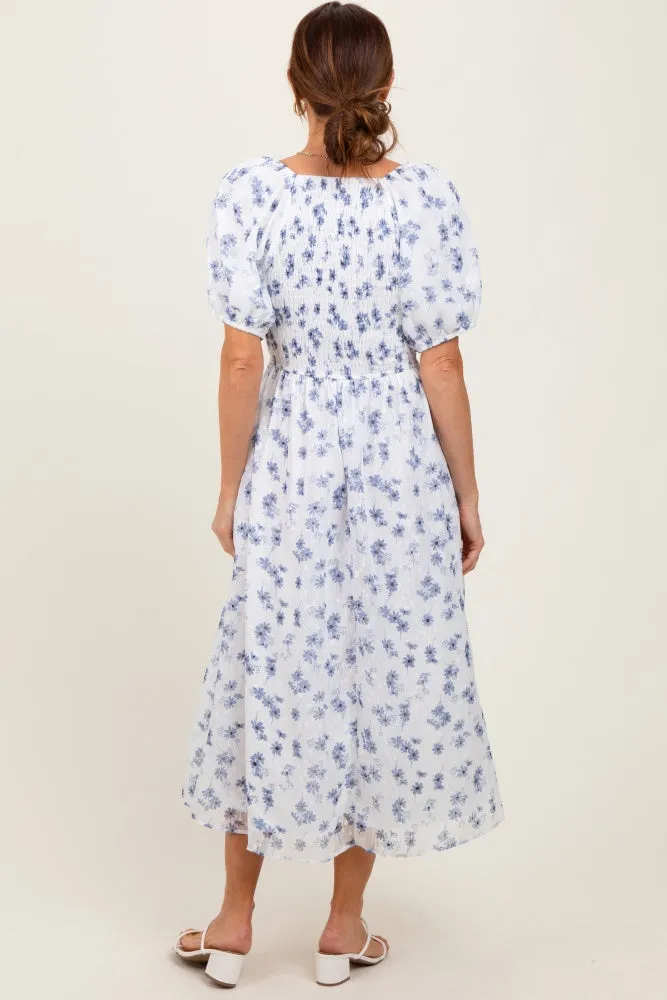 Blue Floral Smocked Bodice Midi Dress sold by Pinkblush product image thumbnail 4