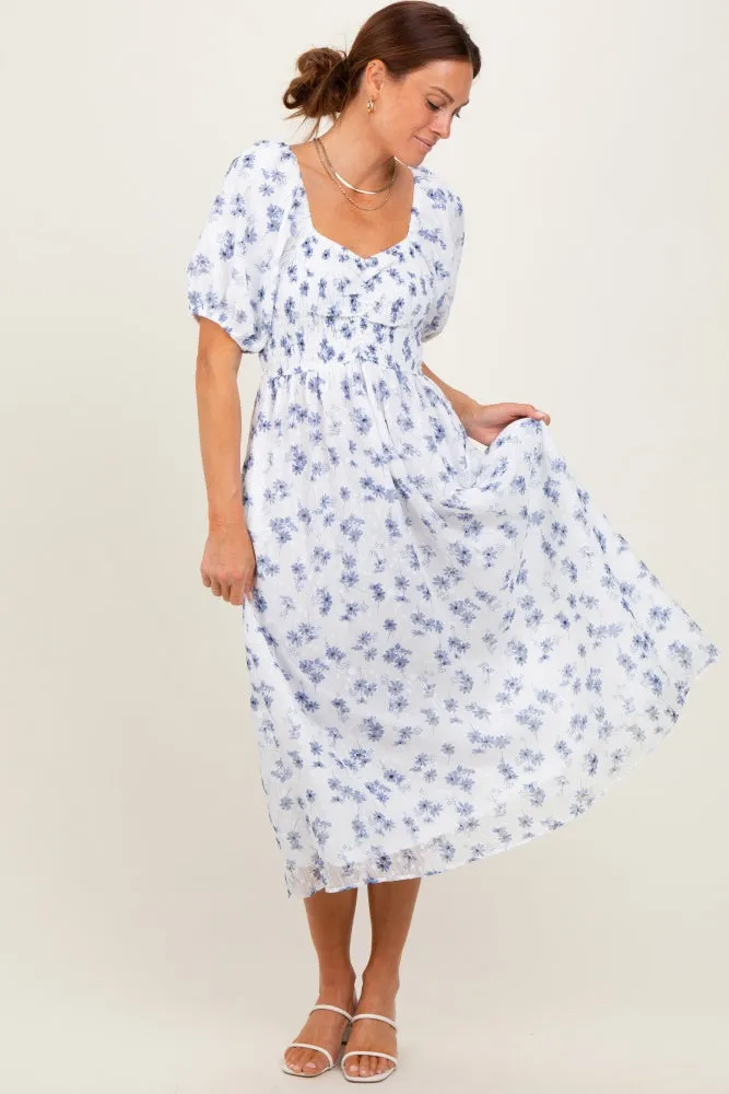 Blue Floral Smocked Bodice Midi Dress sold by Pinkblush product image thumbnail 2