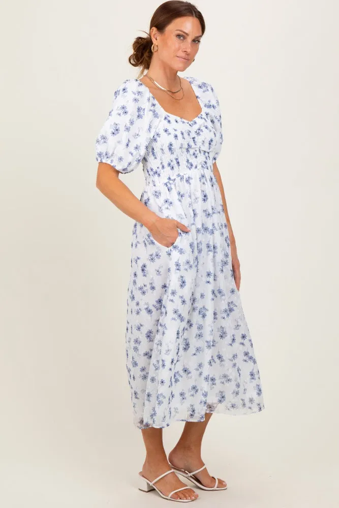 Blue Floral Smocked Bodice Midi Dress sold by Pinkblush product image thumbnail 3