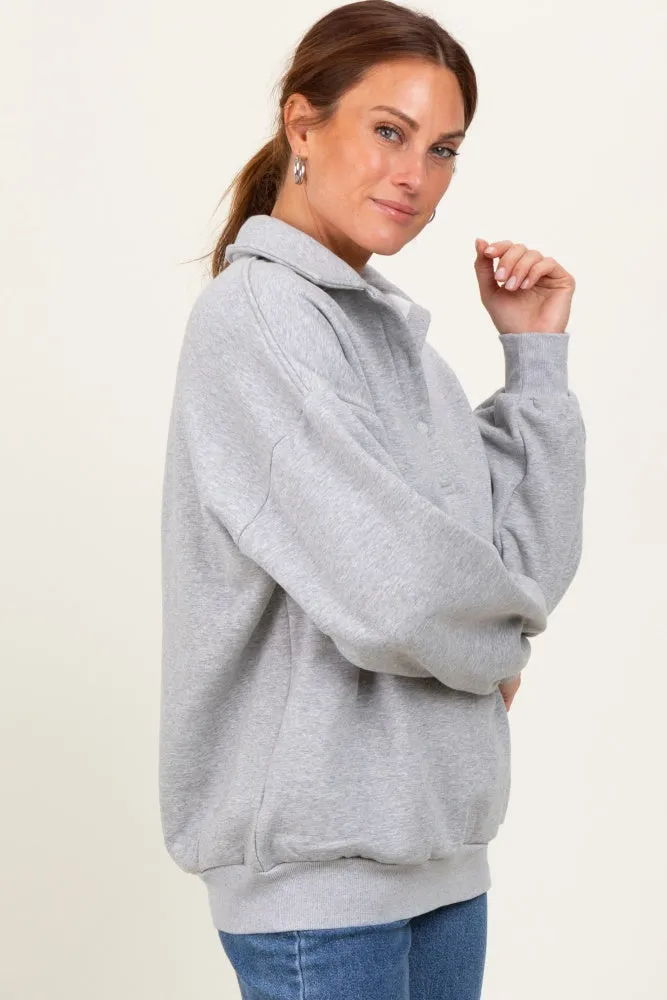 Heather Grey Oversized Long Sleeve Polo Pullover sold by Pinkblush product image thumbnail 3