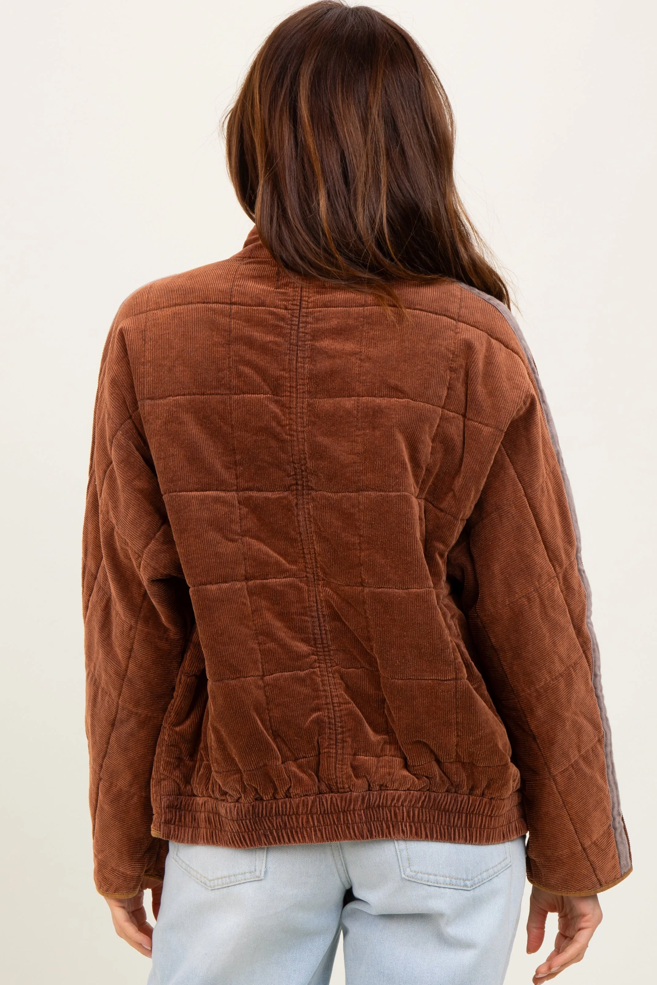 Brown Quilted Corduroy Puffer Jacket sold by Pinkblush product image thumbnail 4