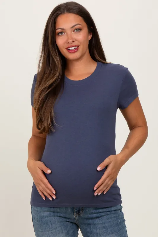 Navy Classic Crewneck Maternity T-Shirt sold by Pinkblush