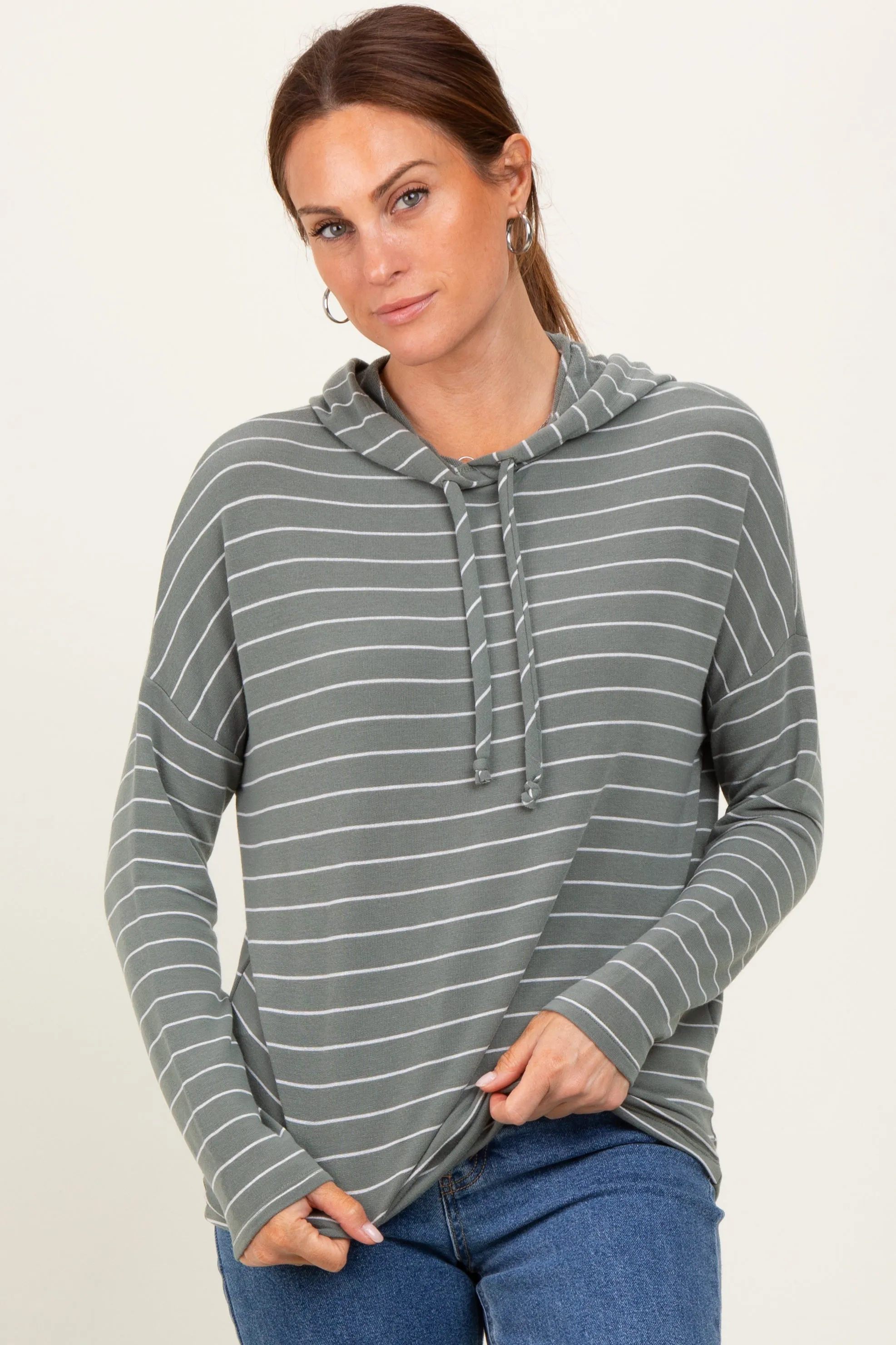 Olive Striped Drawstring Hoodie Top sold by Pinkblush product image thumbnail 2
