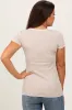 Beige Ribbed Short Sleeve Maternity Top sold by Pinkblush