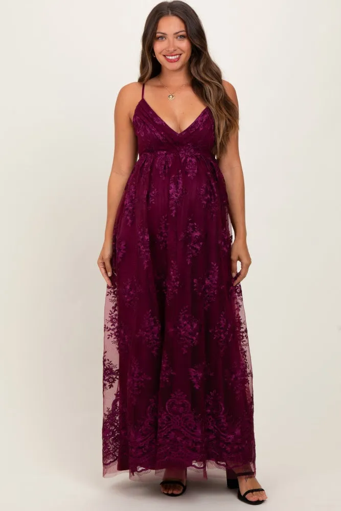 Plum Floral Lace Overlay Maternity Maxi Dress sold by Pinkblush
