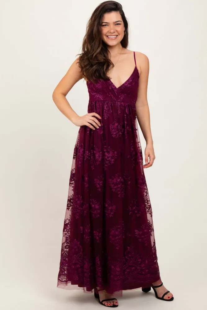 Plum Floral Lace Overlay Maternity Maxi Dress sold by Pinkblush product image thumbnail 5