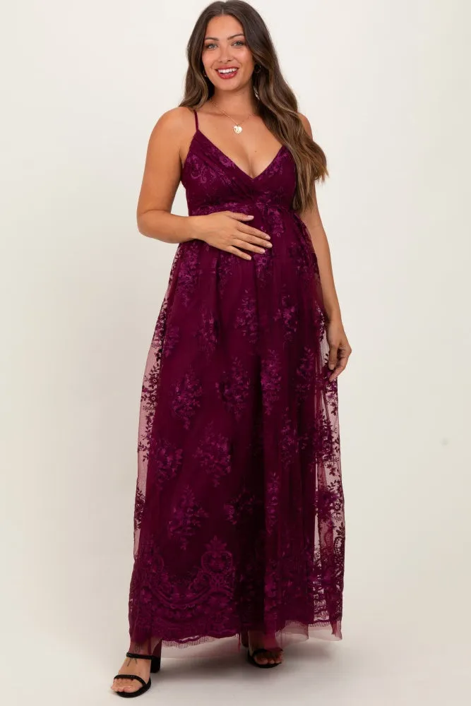 Plum Floral Lace Overlay Maternity Maxi Dress sold by Pinkblush product image thumbnail 2