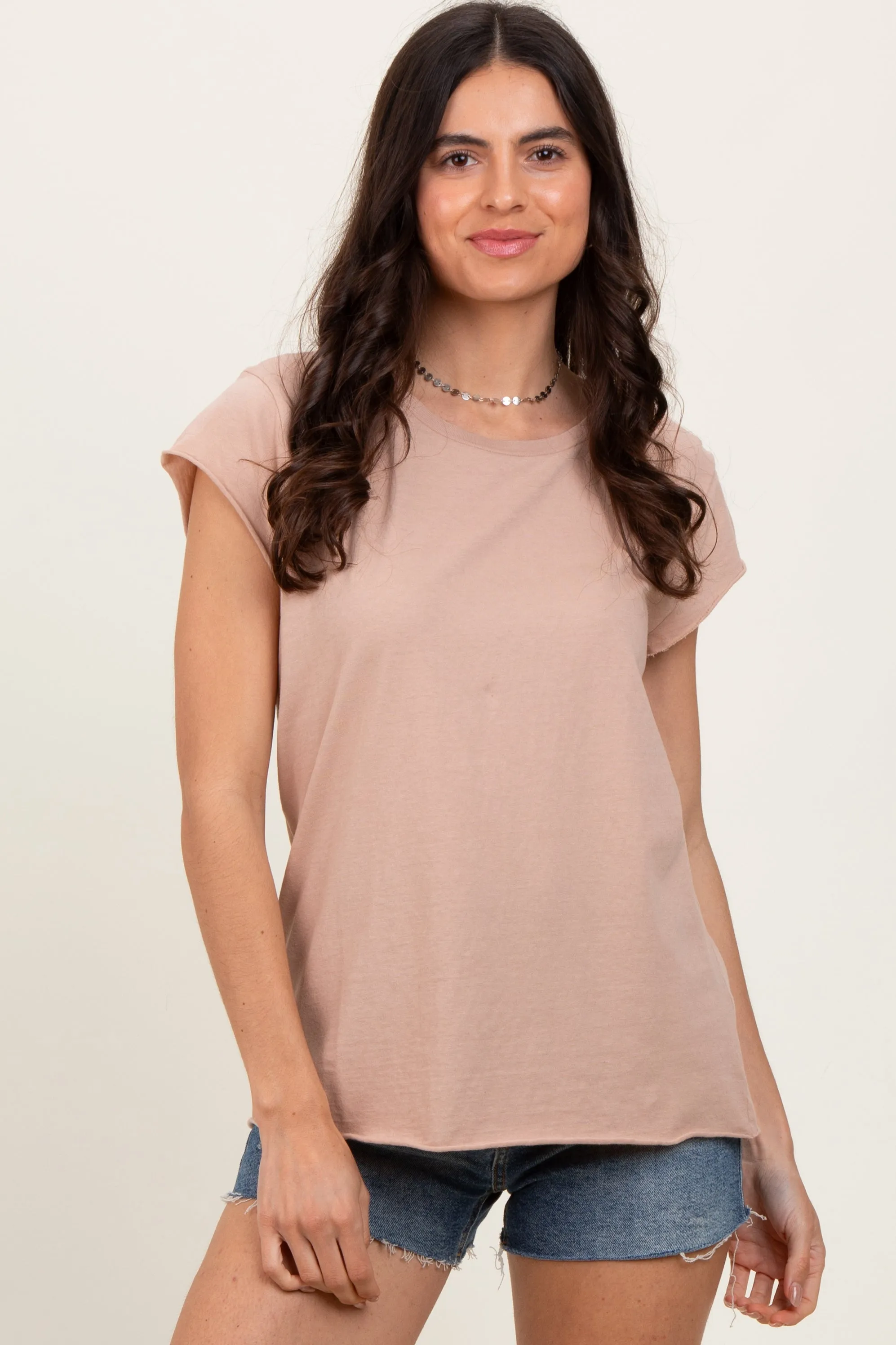 Taupe Soft Cap Sleeve Maternity T-Shirt Top sold by Pinkblush product image thumbnail 2