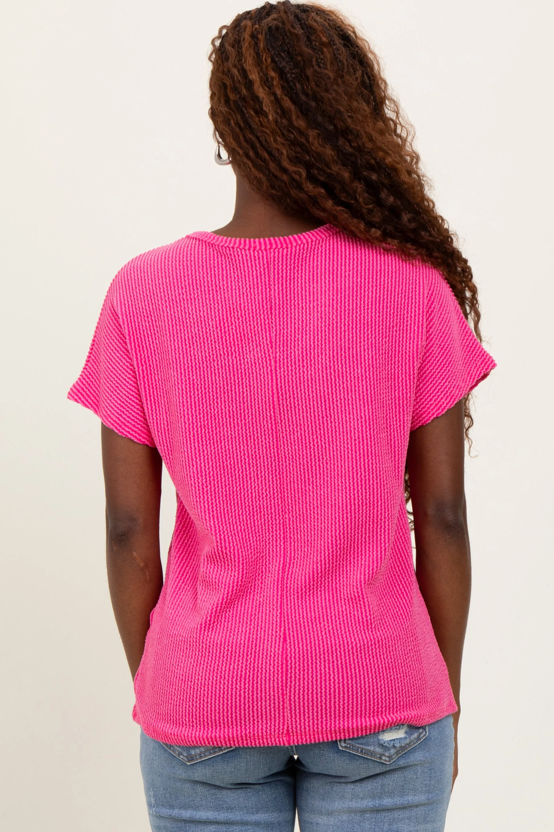 Fuchsia Ribbed Notched Neckline Top sold by Pinkblush product image thumbnail 4