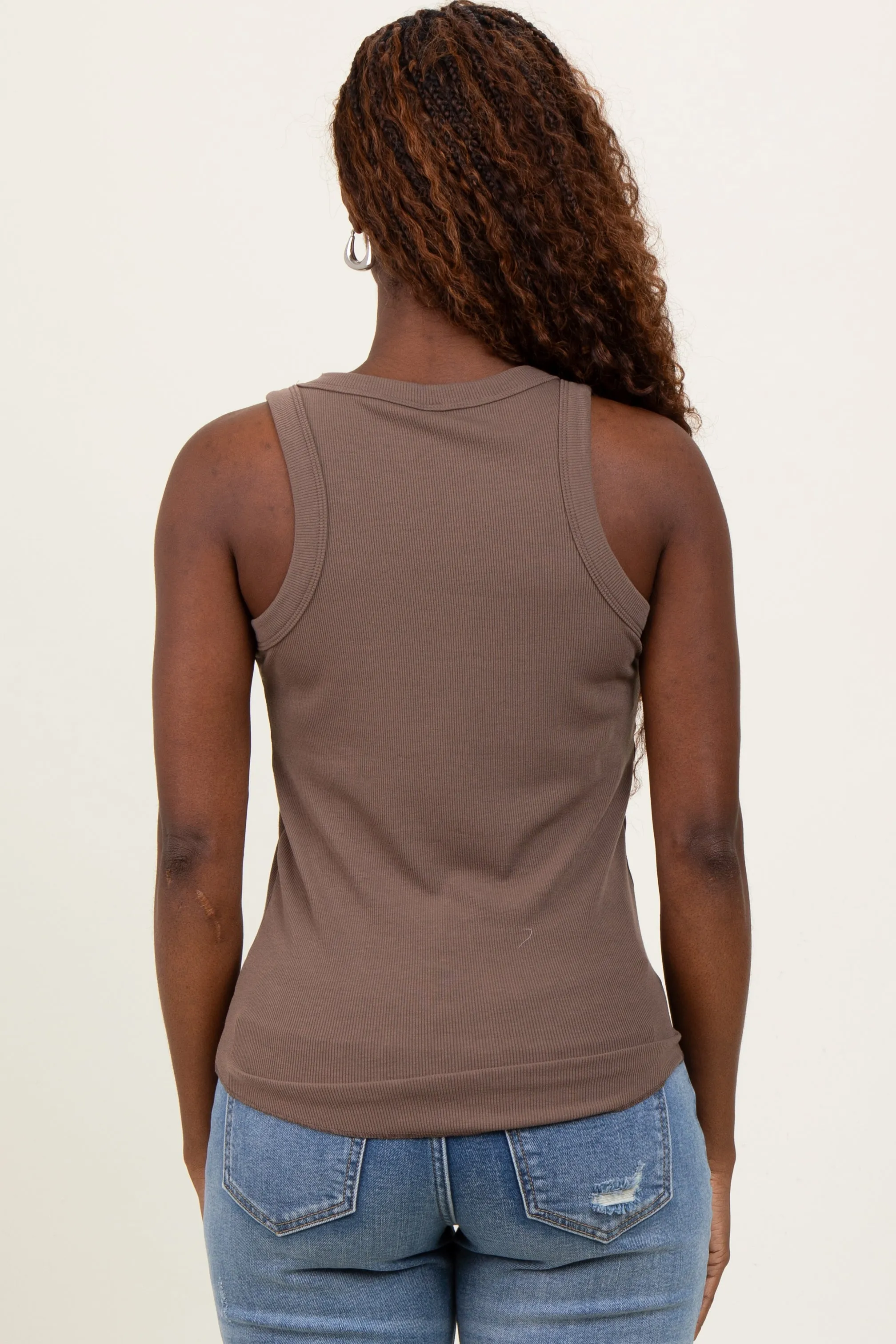 Mocha Ribbed Basic Crew Neck Tank sold by Pinkblush product image thumbnail 4