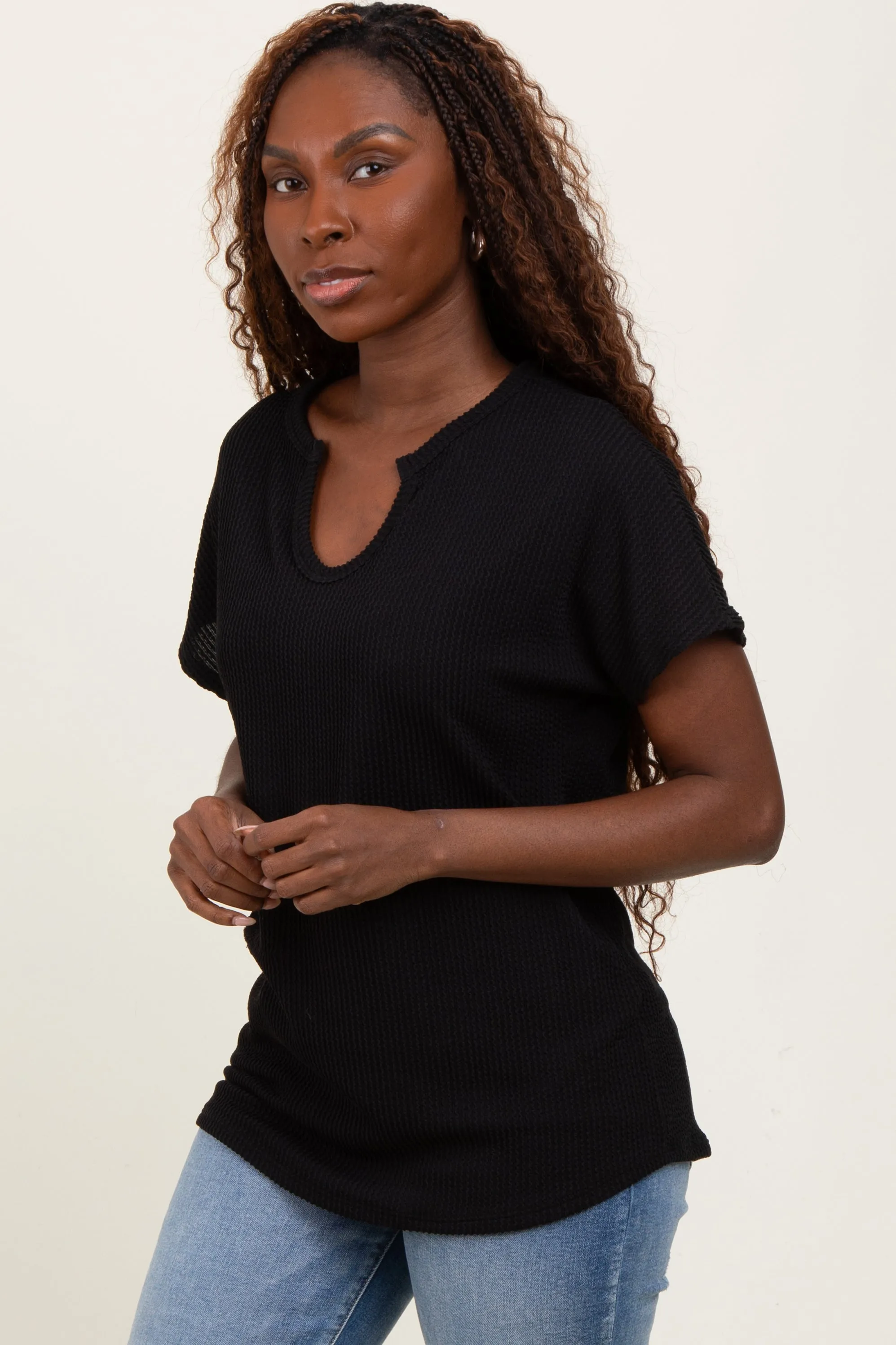 Black Ribbed Notched Neckline Top sold by Pinkblush product image thumbnail 3