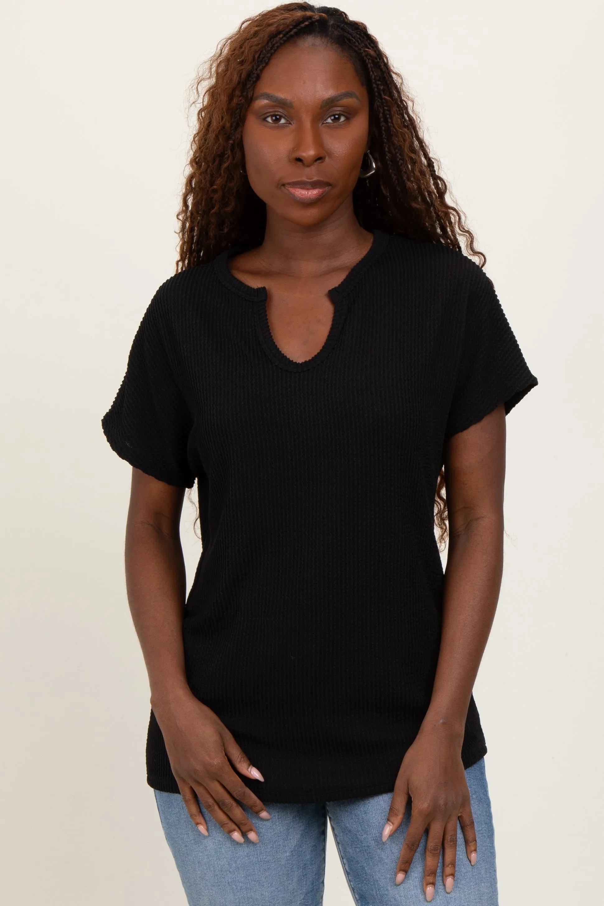Black Ribbed Notched Neckline Top sold by Pinkblush product image thumbnail 2